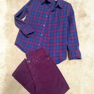 Janie and Jack boys tartan flannel shirt Burgendy and navy size 5